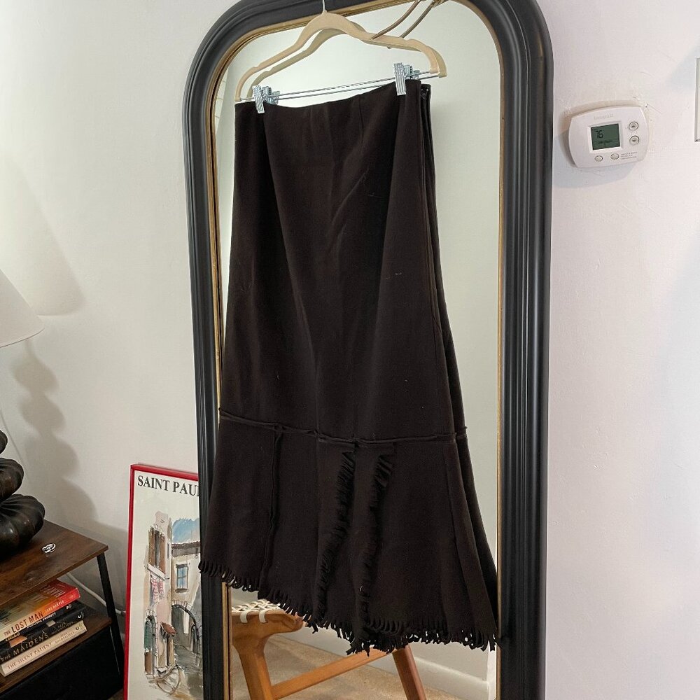 Jôn brown‎ 100% wool skirt with fringe details size 12